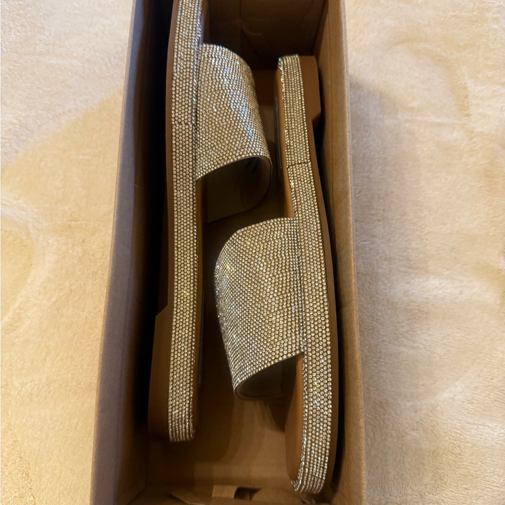 Steve Madden Achieve Rhinestone Glittering Silver Slide Sandals - Picture 9 of 10